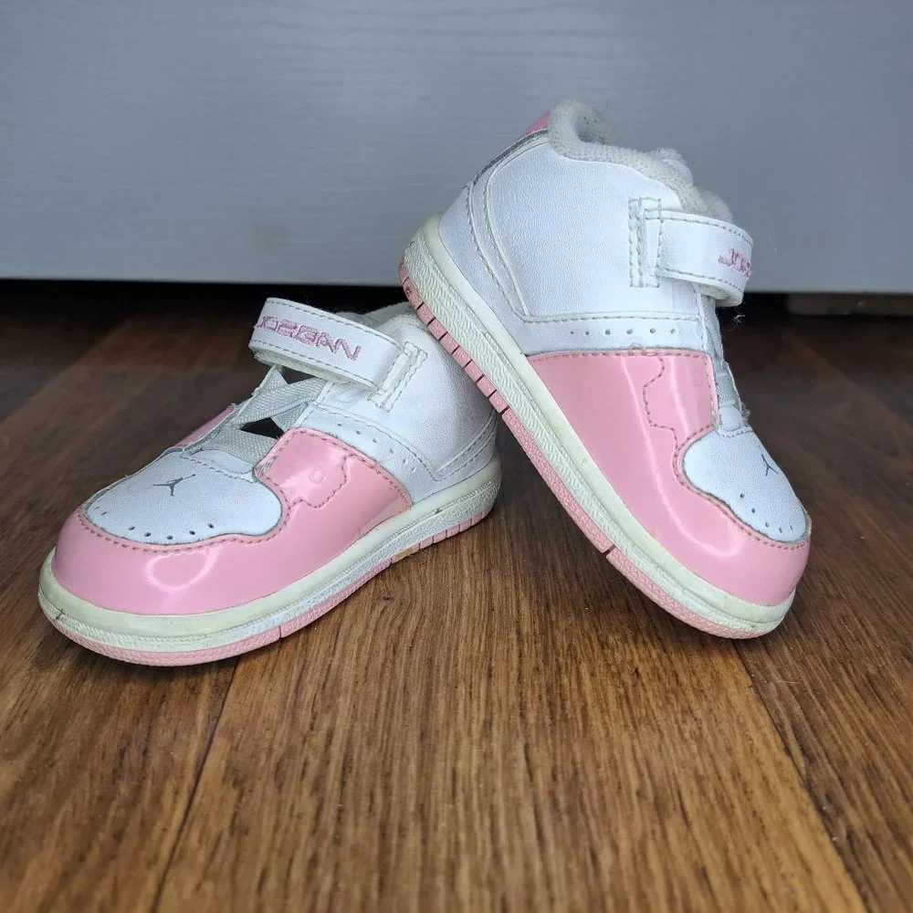 Jordan Baby Infant Girl's Hook and Loop Sneakers Pink and White Size 4C